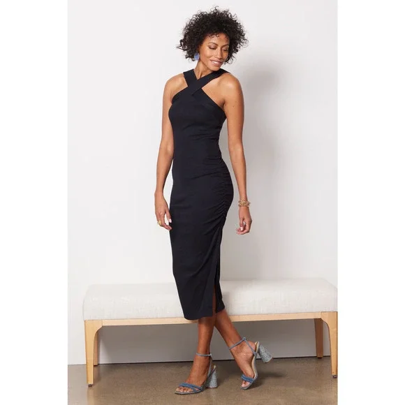 Michael Stars | Dresses | 8 Michael Stars Opaline Ultra Rib Black Ruched  Midi Dress Medium New | Poshmark